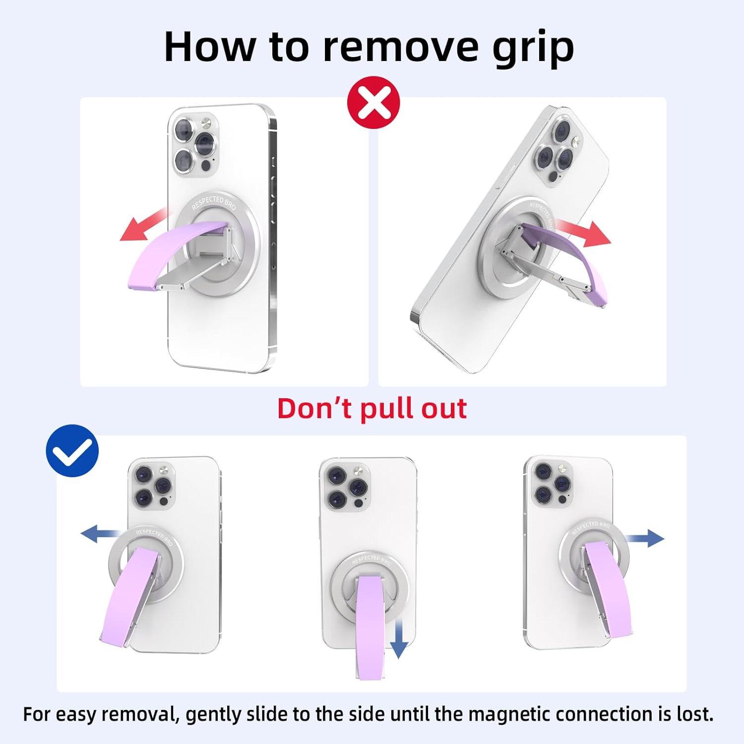 Magnetic-Phone-Grip-Stand, Magnetic Phone Ring Holder Kickstand with Silicone Finger Strap, Compatibility for iPhone 17/16/15/14/13/12, Android, and More (Purple)