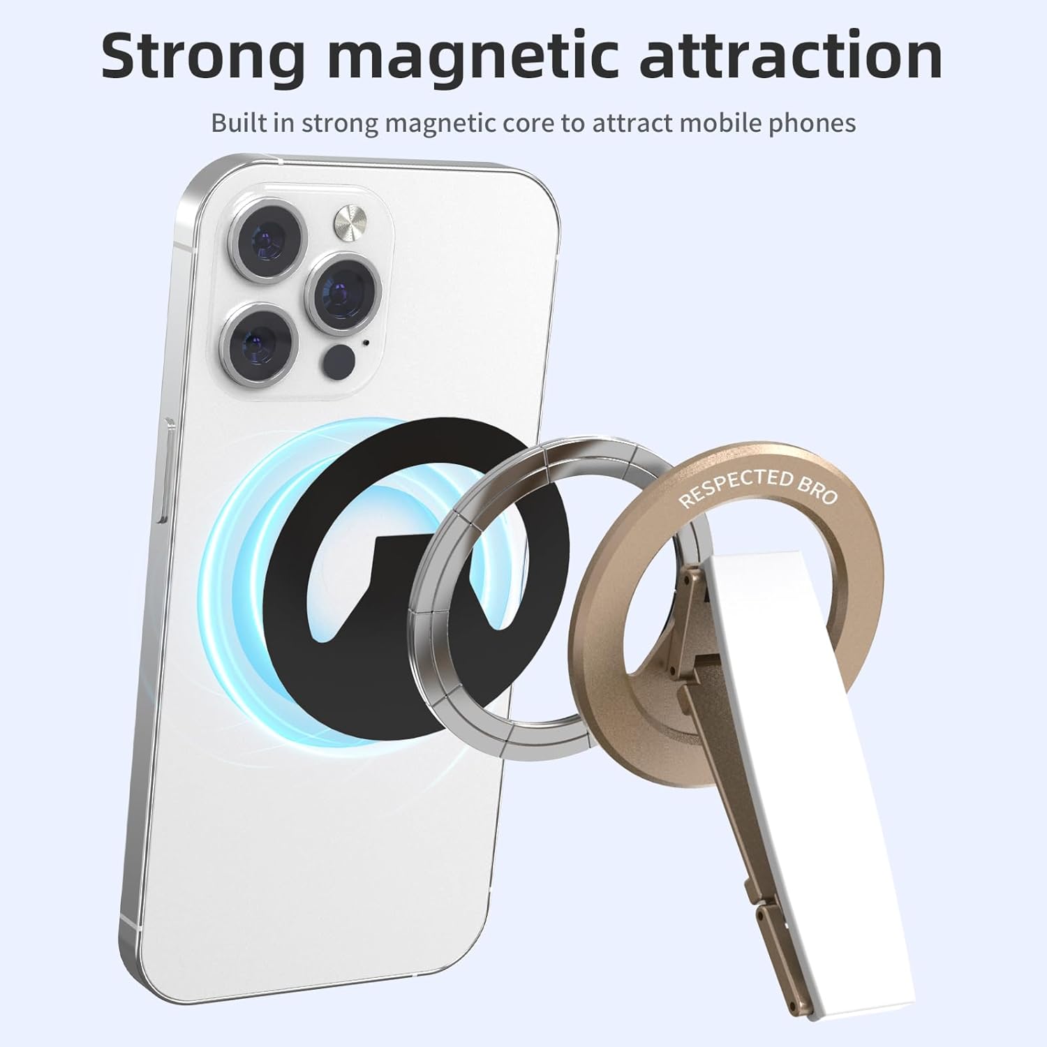 Magnetic-Phone-Grip-Stand, Magnetic Phone Ring Holder Kickstand with Silicone Finger Strap, Compatibility for iPhone 17/16/15/14/13/12, Android, and More (White)