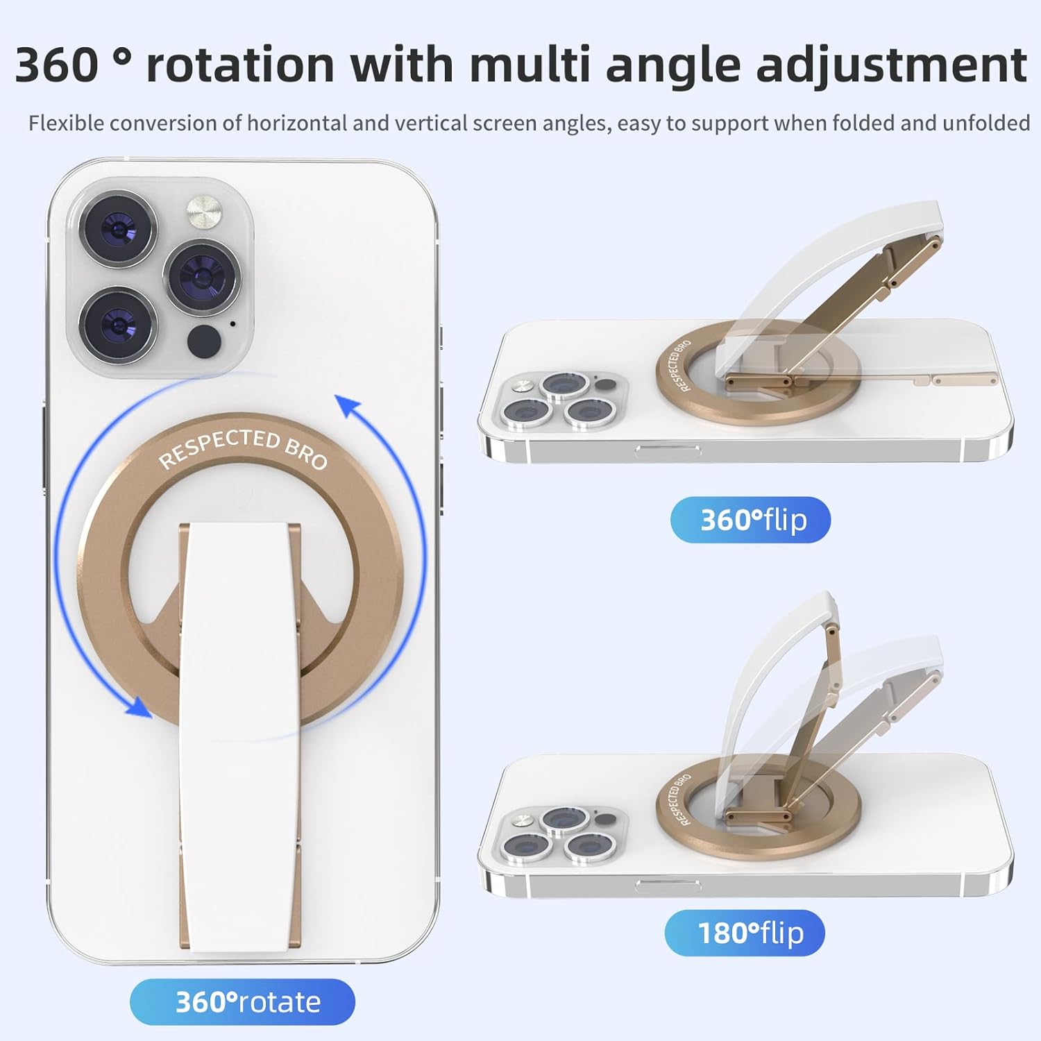 Magnetic-Phone-Grip-Stand, Magnetic Phone Ring Holder Kickstand with Silicone Finger Strap, Compatibility for iPhone 17/16/15/14/13/12, Android, and More (White)