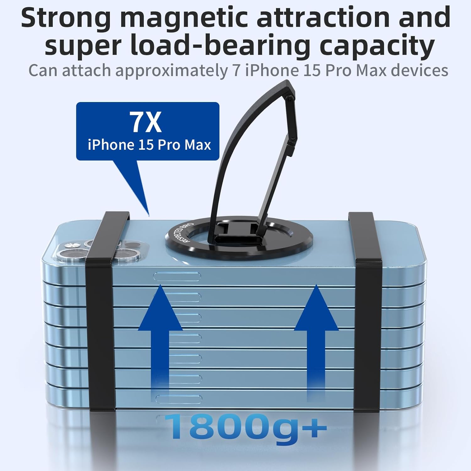 Magnetic-Phone-Grip-Stand, Magnetic Phone Ring Holder Kickstand with Silicone Finger Strap, Compatibility for iPhone 17/16/15/14/13/12, Android, and More (Black)