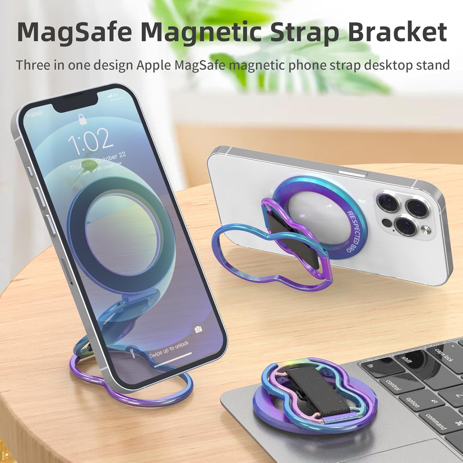 Magnetic-Phone-Grip-Stand-with-Finger-Strap, 4-in-1 Magnetic Ring Holder, Kickstand and Elastic Strap for Phones, Universal Fit for iPhone 17/16/15/14/13/12, Android and Cases (Colorful)