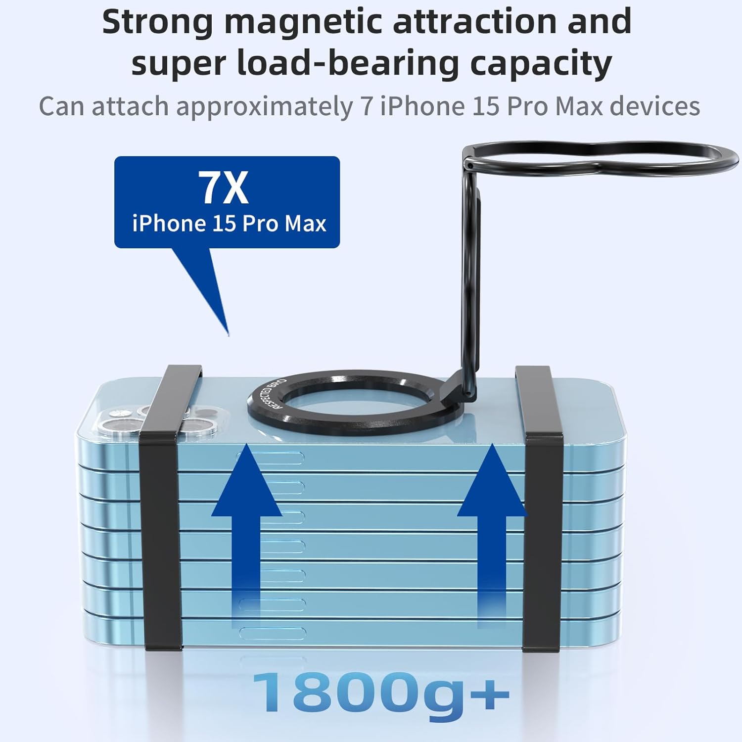 Magnetic-Phone-Grip-Stand-with-Finger-Strap, 4-in-1 Magnetic Ring Holder, Kickstand and Elastic Strap for Phones, Universal Fit for iPhone 17/16/15/14/13/12, Android, and Cases (Black)