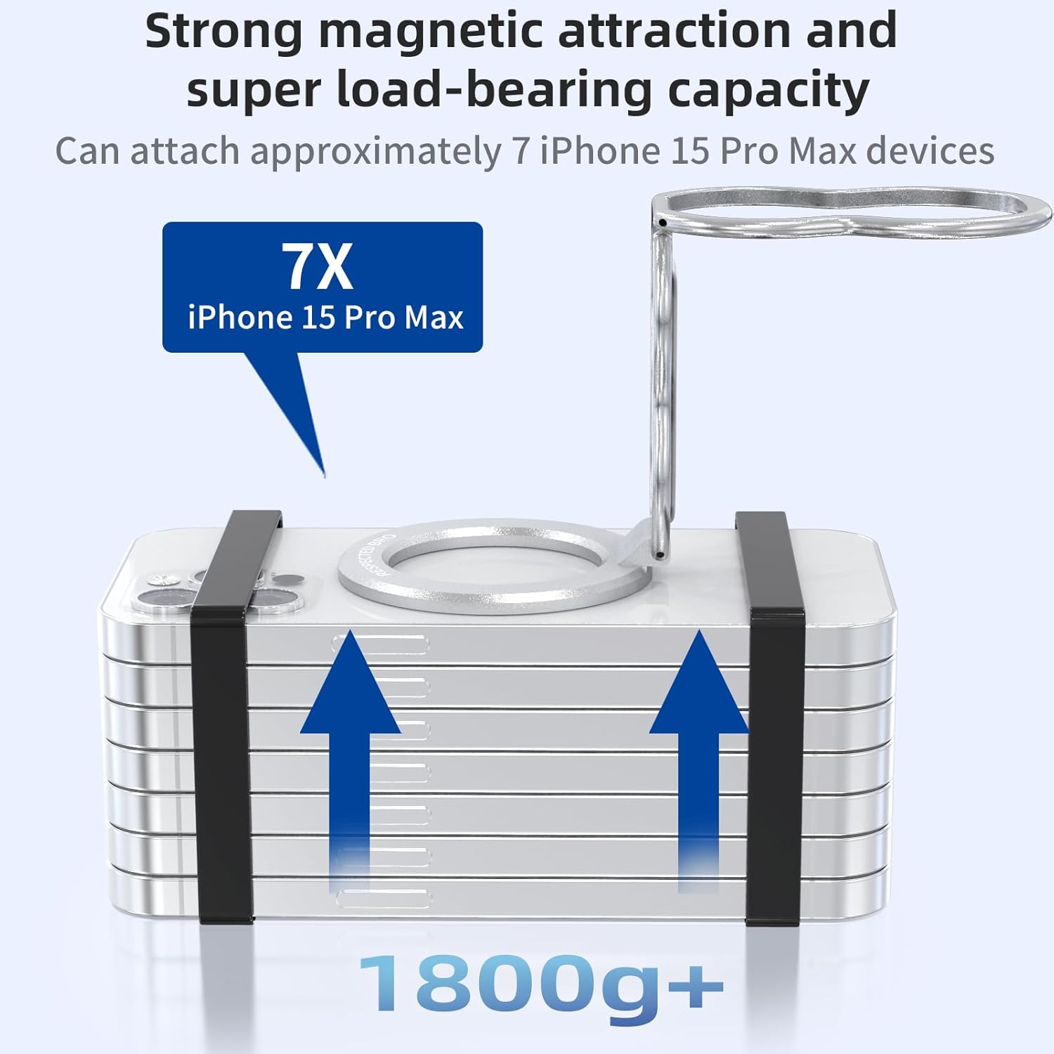 RESPECTED-BRO-Magnetic-Phone-Grip-Stand-with-Finger-Strap, 4-in-1 Magnetic Ring Holder, Kickstand and Elastic Strap for Phones, Universal Fit for iPhone 17/16/15/14/13/12, Android, and Cases (Silver)