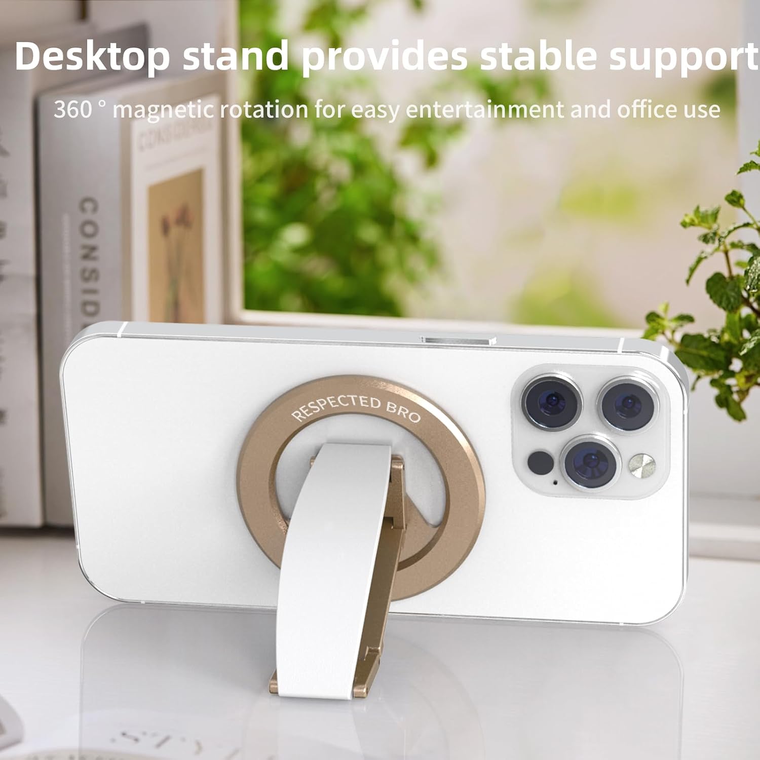 Magnetic-Phone-Grip-Stand, Magnetic Phone Ring Holder Kickstand with Silicone Finger Strap, Compatibility for iPhone 17/16/15/14/13/12, Android, and More (White)