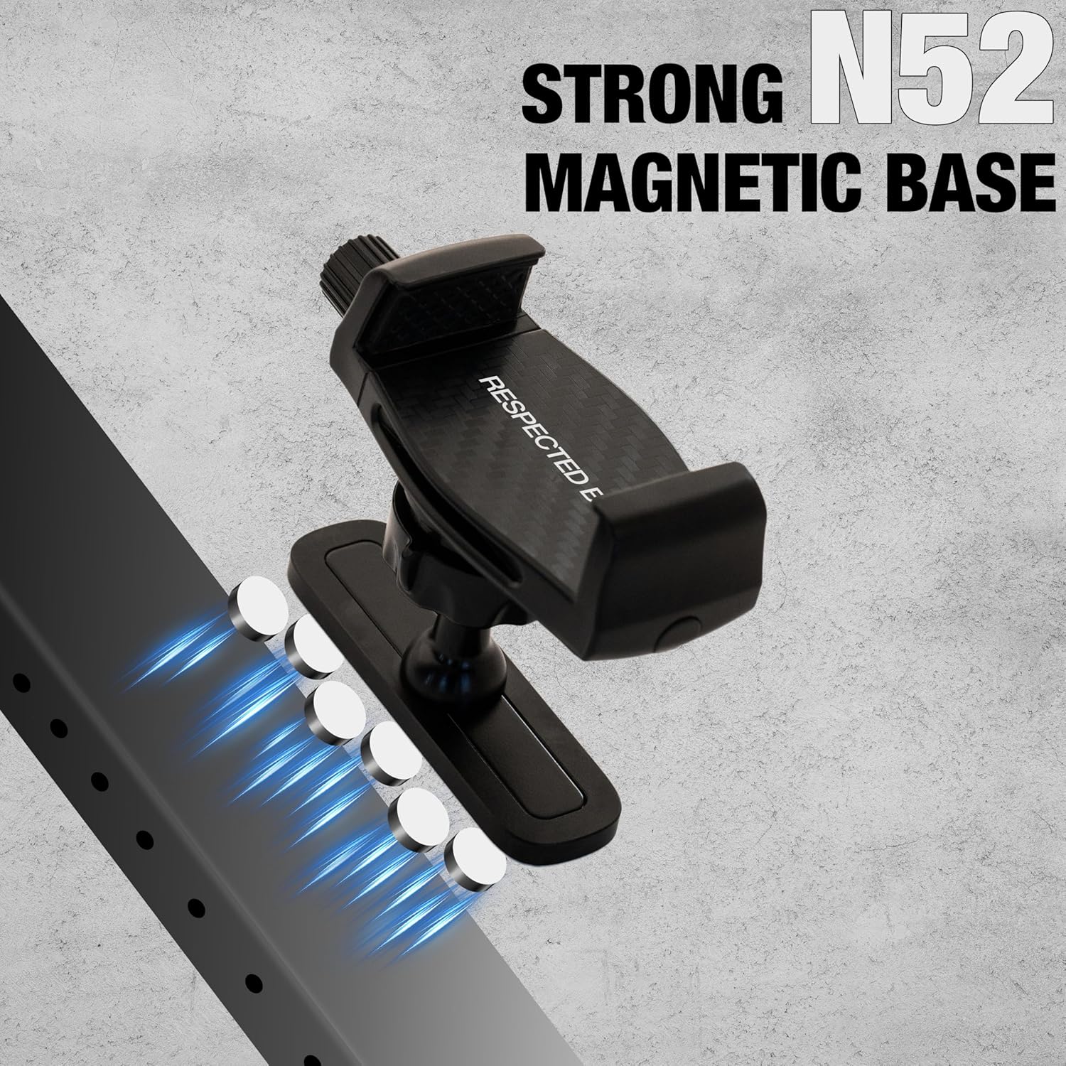 Strong magnetic base with blue吸引力效果 on a gray background