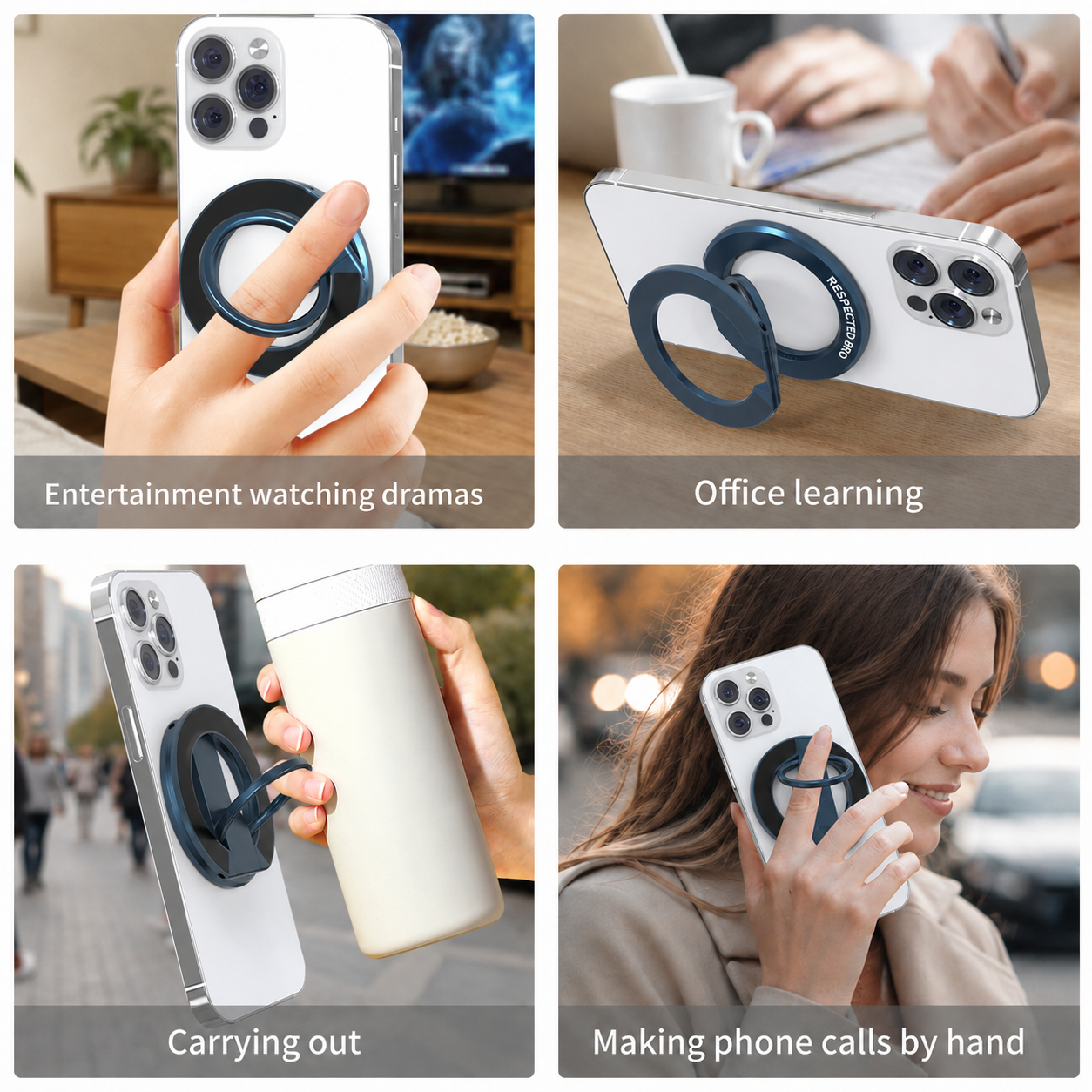 Respectbro™ Magnetic-Phone-Ring-Holder with Dual Rings (Dark Blue)
