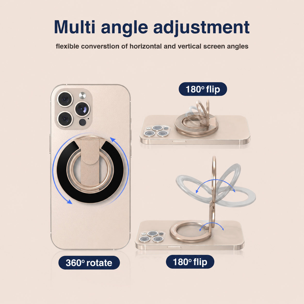 Respectbro™ DualRing MagStand Magnetic Phone Ring Holder & 360° Finger Grip Stand (Desert Gold)