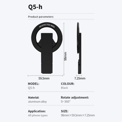 Magnetic-Phone-Grip-Stand, Magnetic Phone Ring Holder Kickstand with Silicone Finger Strap, Compatibility for iPhone 17/16/15/14/13/12, Android, and More (Black)