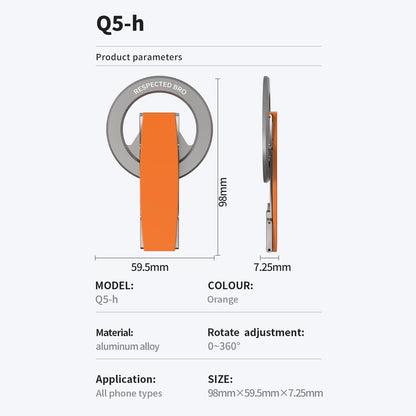 Magnetic-Phone-Grip-Stand, Magnetic Phone Ring Holder Kickstand with Silicone Finger Strap, Compatibility for iPhone 17/16/15/14/13/12, Android, and More (Orange)