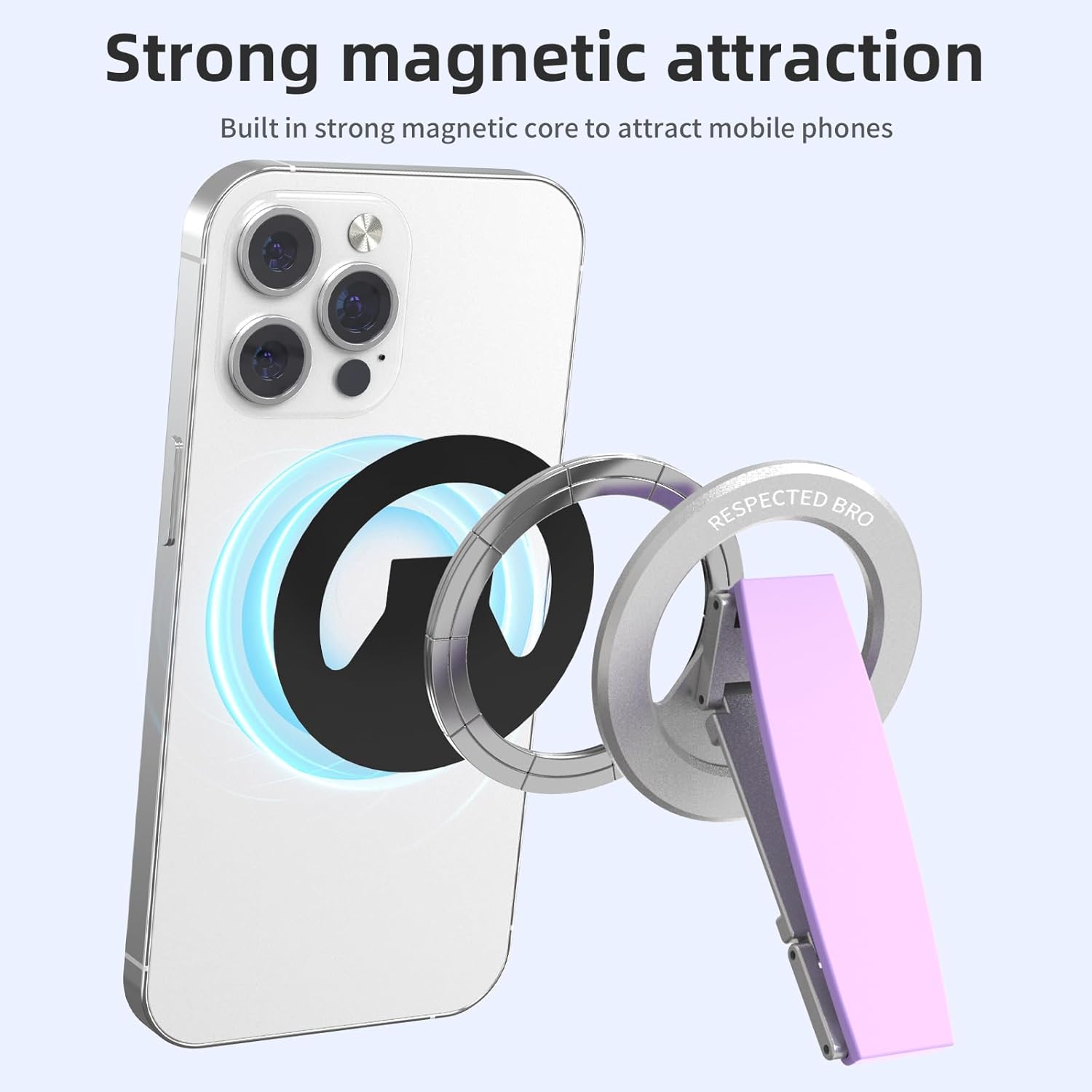 Magnetic-Phone-Grip-Stand, Magnetic Phone Ring Holder Kickstand with Silicone Finger Strap, Compatibility for iPhone 17/16/15/14/13/12, Android, and More (Purple)