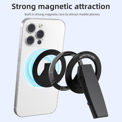 Magnetic-Phone-Grip-Stand, Magnetic Phone Ring Holder Kickstand with Silicone Finger Strap, Compatibility for iPhone 17/16/15/14/13/12, Android, and More (Black)