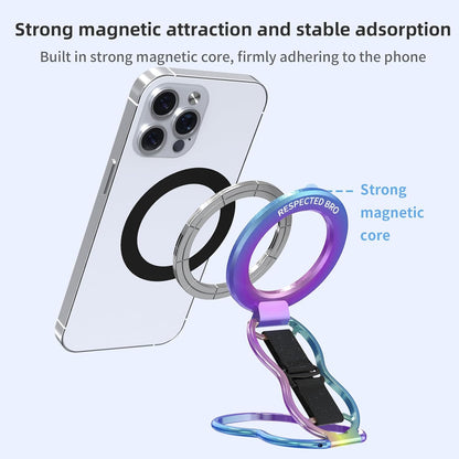 Magnetic-Phone-Grip-Stand-with-Finger-Strap, 4-in-1 Magnetic Ring Holder, Kickstand and Elastic Strap for Phones, Universal Fit for iPhone 17/16/15/14/13/12, Android and Cases (Colorful)