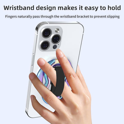 Magnetic-Phone-Grip-Stand-with-Finger-Strap, 4-in-1 Magnetic Ring Holder, Kickstand and Elastic Strap for Phones, Universal Fit for iPhone 17/16/15/14/13/12, Android and Cases (Colorful)