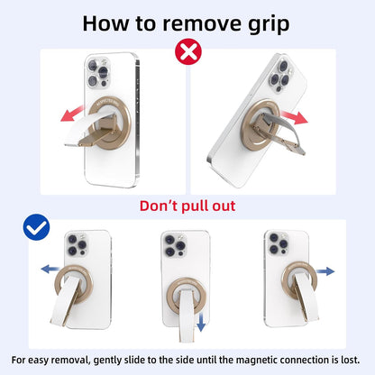 Magnetic-Phone-Grip-Stand, Magnetic Phone Ring Holder Kickstand with Silicone Finger Strap, Compatibility for iPhone 17/16/15/14/13/12, Android, and More (White)