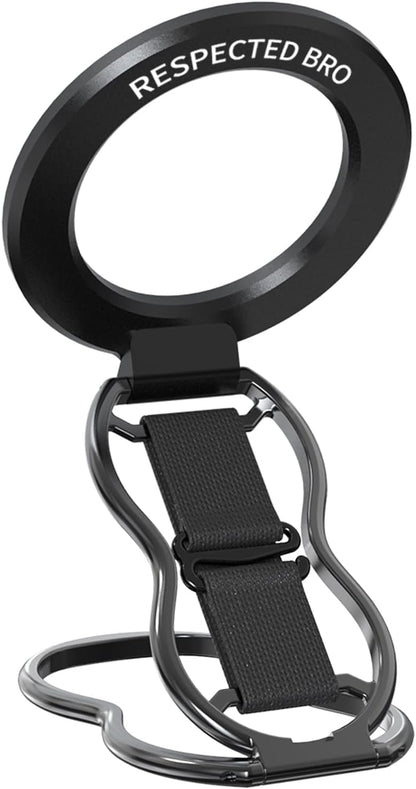 Magnetic-Phone-Grip-Stand-with-Finger-Strap, 4-in-1 Magnetic Ring Holder, Kickstand and Elastic Strap for Phones, Universal Fit for iPhone 17/16/15/14/13/12, Android, and Cases (Black)