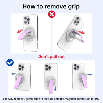 Magnetic-Phone-Grip-Stand, Magnetic Phone Ring Holder Kickstand with Silicone Finger Strap, Compatibility for iPhone 17/16/15/14/13/12, Android, and More (Purple)