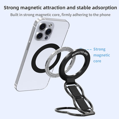 Magnetic-Phone-Grip-Stand-with-Finger-Strap, 4-in-1 Magnetic Ring Holder, Kickstand and Elastic Strap for Phones, Universal Fit for iPhone 17/16/15/14/13/12, Android, and Cases (Black)