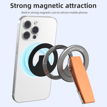 Magnetic-Phone-Grip-Stand, Magnetic Phone Ring Holder Kickstand with Silicone Finger Strap, Compatibility for iPhone 17/16/15/14/13/12, Android, and More (Orange)