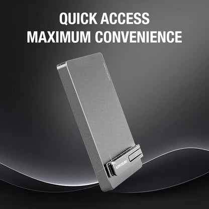 Metallic device on a dark background with text 'Quick Access Maximum Convenience'.