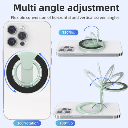 Magnetic-Phone-Ring-Holder with Dual Rings, Compatible with iPhone 17/16/15/14/13/12, Multifunctional Stand for Office, Gym, Kitchen & All Metal Surfaces, Finger Loop Grip (Light Green)