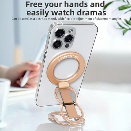 Magnetic-Phone-Grip-Stand-with-Finger-Strap, 4-in-1 Magnetic Ring Holder, Kickstand and Elastic Strap for Phones, Universal Fit for iPhone 17/16/15/14/13/12, Android and Cases(Rose Gold)
