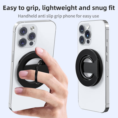 RESPECTED BRO-Magnetic-Phone-Ring-Holder with Dual Rings, Compatible with iPhone 17/16/15/14/13/12, Multifunctional Stand for Desk, Office, Gym, Kitchen & All Metal Surfaces, Finger Loop Grip (Black)