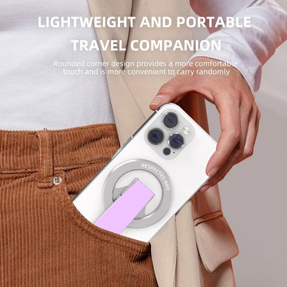 Magnetic-Phone-Grip-Stand, Magnetic Phone Ring Holder Kickstand with Silicone Finger Strap, Compatibility for iPhone 17/16/15/14/13/12, Android, and More (Purple)