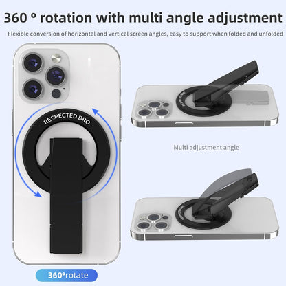 Magnetic-Phone-Grip-Stand, Magnetic Phone Ring Holder Kickstand with Silicone Finger Strap, Compatibility for iPhone 17/16/15/14/13/12, Android, and More (Black)