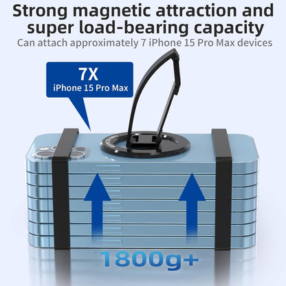 Magnetic-Phone-Grip-Stand, Magnetic Phone Ring Holder Kickstand with Silicone Finger Strap, Compatibility for iPhone 17/16/15/14/13/12, Android, and More (Black)