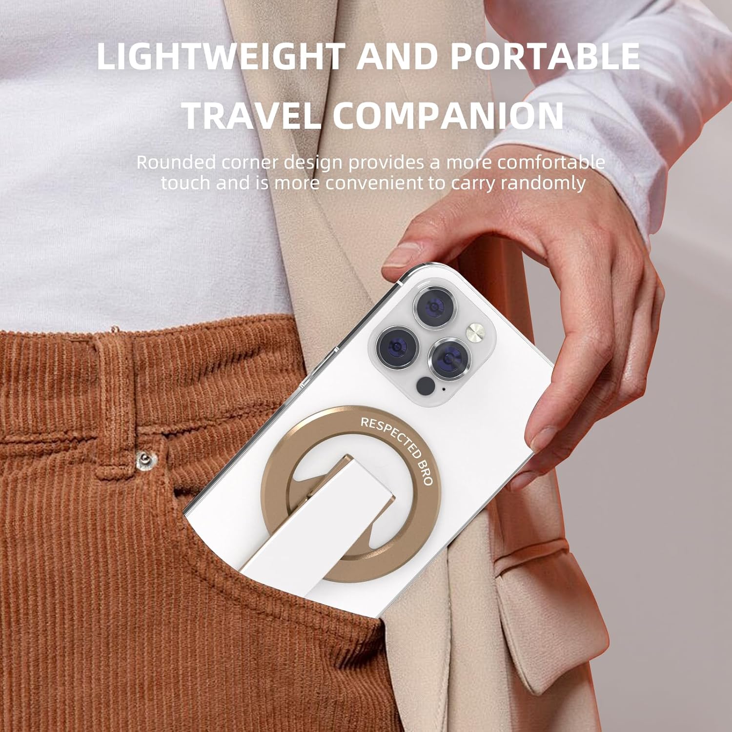 Magnetic-Phone-Grip-Stand, Magnetic Phone Ring Holder Kickstand with Silicone Finger Strap, Compatibility for iPhone 17/16/15/14/13/12, Android, and More (White)