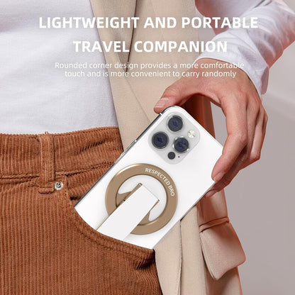 Magnetic-Phone-Grip-Stand, Magnetic Phone Ring Holder Kickstand with Silicone Finger Strap, Compatibility for iPhone 17/16/15/14/13/12, Android, and More (White)