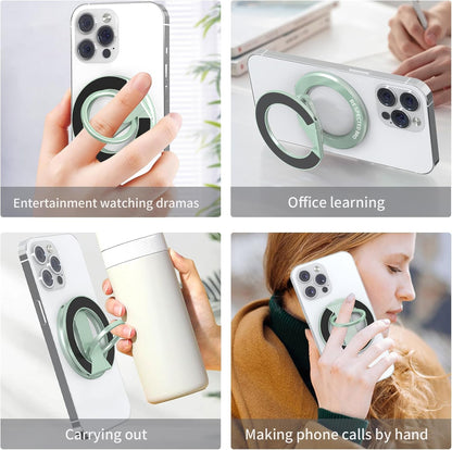 Magnetic-Phone-Ring-Holder with Dual Rings, Compatible with iPhone 17/16/15/14/13/12, Multifunctional Stand for Office, Gym, Kitchen & All Metal Surfaces, Finger Loop Grip (Light Green)