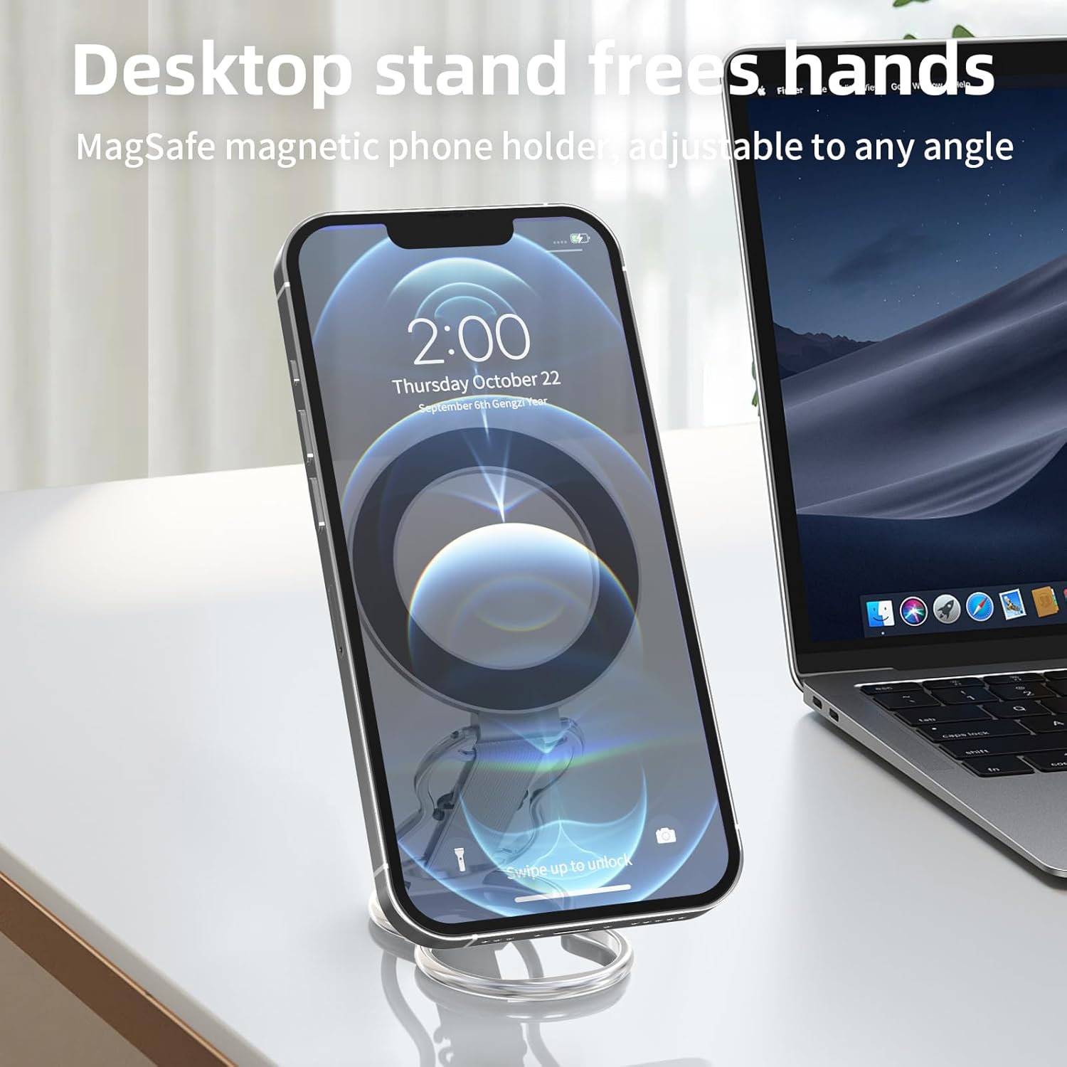 RESPECTED-BRO-Magnetic-Phone-Grip-Stand-with-Finger-Strap, 4-in-1 Magnetic Ring Holder, Kickstand and Elastic Strap for Phones, Universal Fit for iPhone 17/16/15/14/13/12, Android, and Cases (Silver)