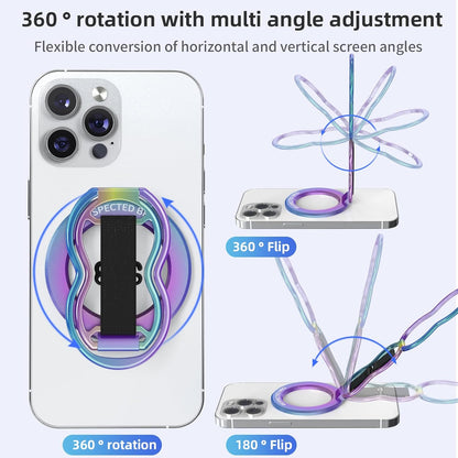 Magnetic-Phone-Grip-Stand-with-Finger-Strap, 4-in-1 Magnetic Ring Holder, Kickstand and Elastic Strap for Phones, Universal Fit for iPhone 17/16/15/14/13/12, Android and Cases (Colorful)