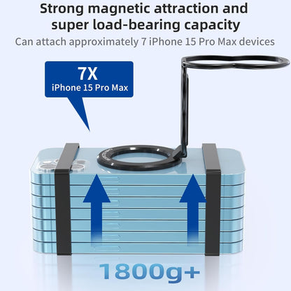 Magnetic-Phone-Grip-Stand-with-Finger-Strap, 4-in-1 Magnetic Ring Holder, Kickstand and Elastic Strap for Phones, Universal Fit for iPhone 17/16/15/14/13/12, Android, and Cases (Black)