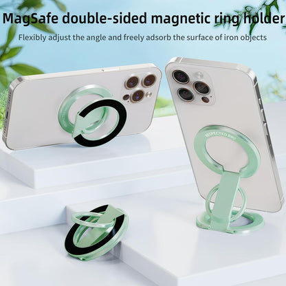 Magnetic-Phone-Ring-Holder with Dual Rings, Compatible with iPhone 17/16/15/14/13/12, Multifunctional Stand for Office, Gym, Kitchen & All Metal Surfaces, Finger Loop Grip (Light Green)