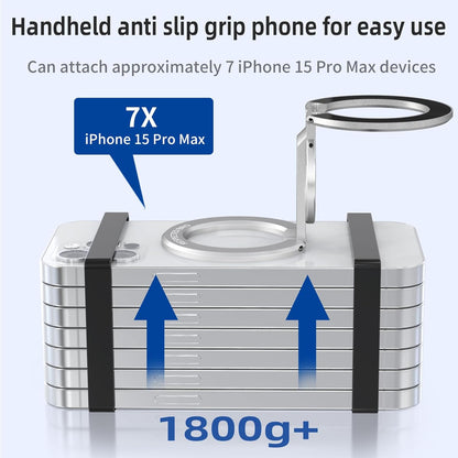 Magnetic-Phone-Ring-Holder with Dual Rings, Compatible with iPhone 17/16/15/14/13/12, Multifunctional Stand for Desk,Office,Gym,Kitchen & All Metal Surfaces, Finger Loop Grip (Silver)