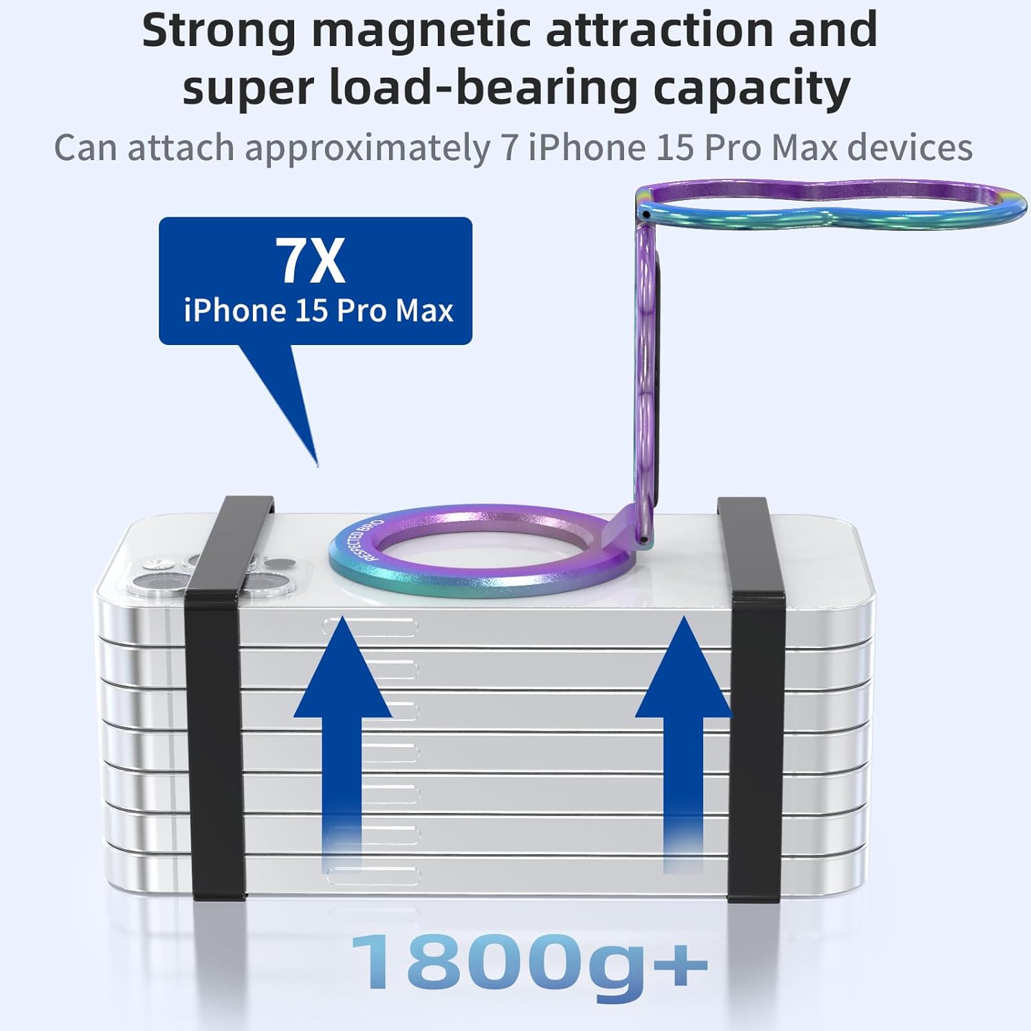 Magnetic-Phone-Grip-Stand-with-Finger-Strap, 4-in-1 Magnetic Ring Holder, Kickstand and Elastic Strap for Phones, Universal Fit for iPhone 17/16/15/14/13/12, Android and Cases (Colorful)