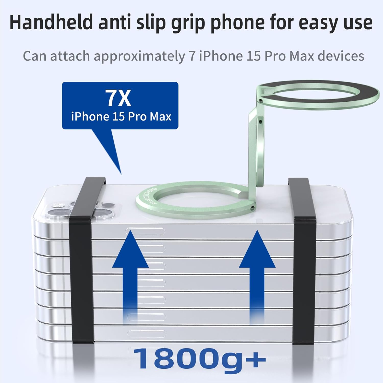 Magnetic-Phone-Ring-Holder with Dual Rings, Compatible with iPhone 17/16/15/14/13/12, Multifunctional Stand for Office, Gym, Kitchen & All Metal Surfaces, Finger Loop Grip (Light Green)