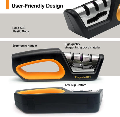 Knife sharpener with features highlighted on a gray background