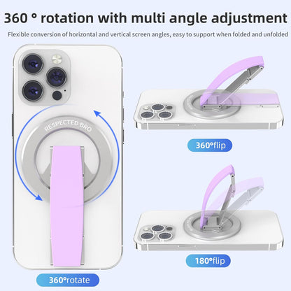 Magnetic-Phone-Grip-Stand, Magnetic Phone Ring Holder Kickstand with Silicone Finger Strap, Compatibility for iPhone 17/16/15/14/13/12, Android, and More (Purple)