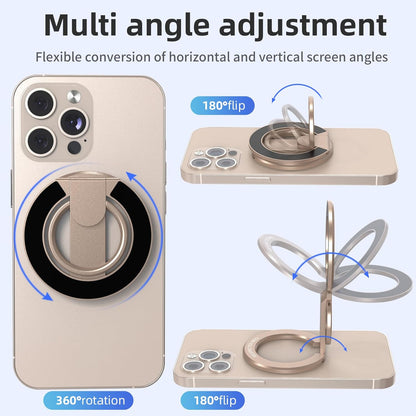 Magnetic-Phone-Ring-Holder with Dual Rings, Compatible with iPhone 17/16/15/14/13/12, Multifunctional Stand for Office, Gym, Kitchen & All Metal Surfaces, Finger Loop Grip (Desert Gold)