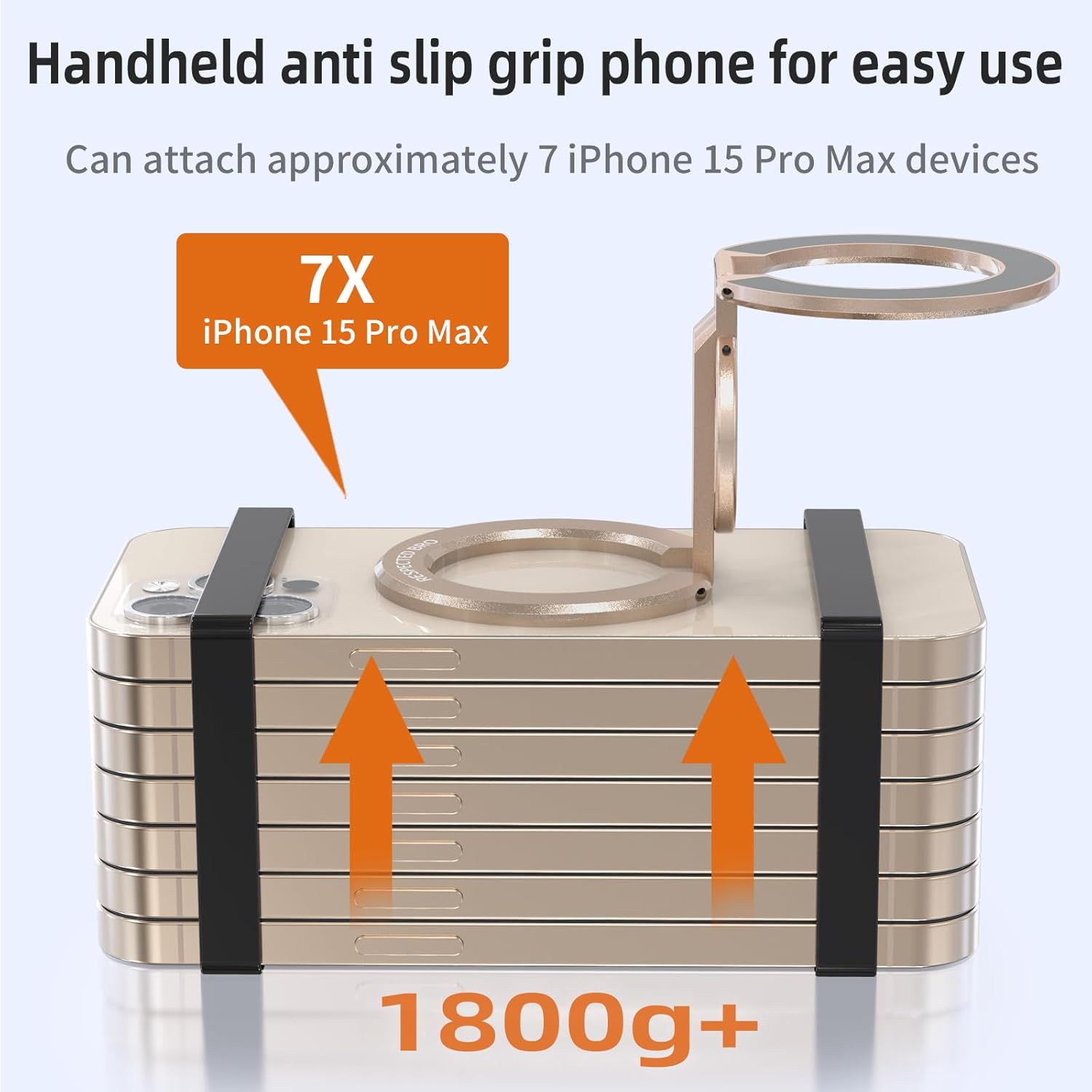 Magnetic-Phone-Ring-Holder with Dual Rings, Compatible with iPhone 17/16/15/14/13/12, Multifunctional Stand for Office, Gym, Kitchen & All Metal Surfaces, Finger Loop Grip (Desert Gold)