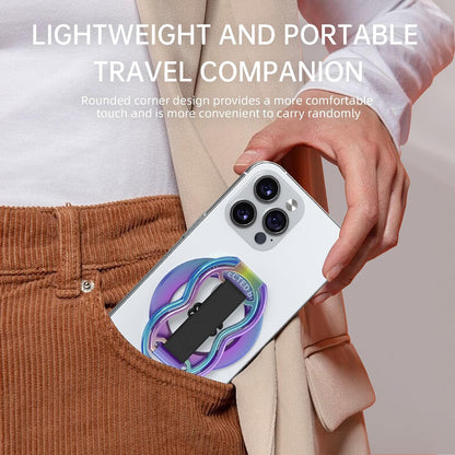 Magnetic-Phone-Grip-Stand-with-Finger-Strap, 4-in-1 Magnetic Ring Holder, Kickstand and Elastic Strap for Phones, Universal Fit for iPhone 17/16/15/14/13/12, Android and Cases (Colorful)