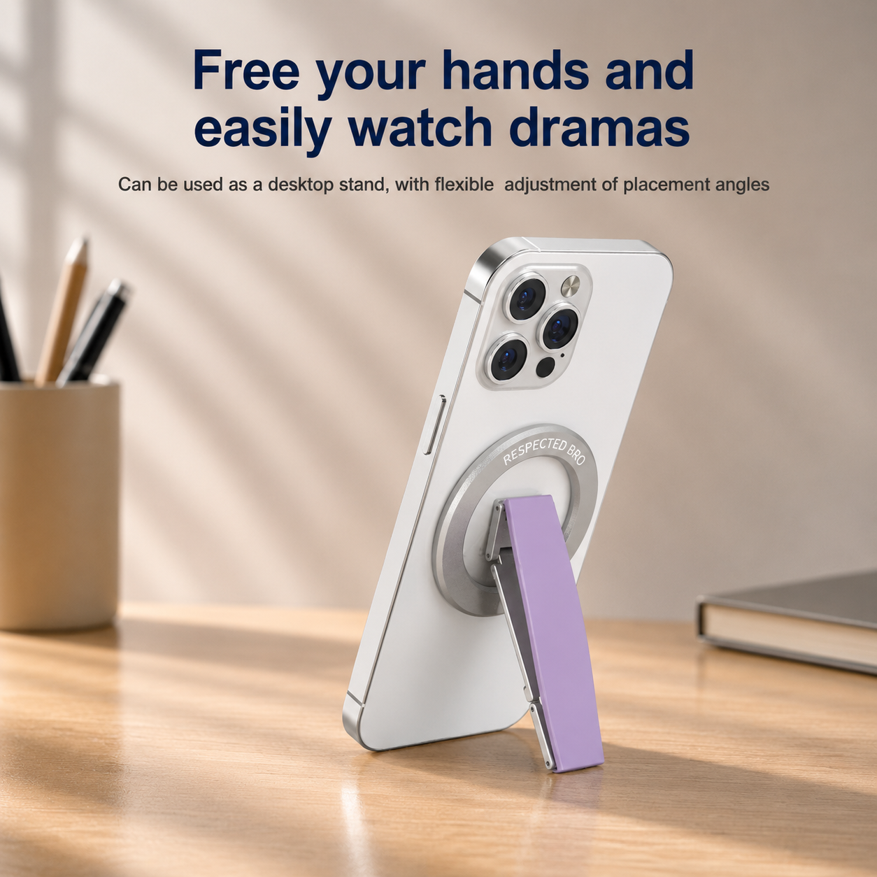 Support magnétique pour téléphone, anneau de maintien magnétique avec dragonne en silicone, compatible avec iPhone 17/16/15/14/13/12, Android et autres (violet) 