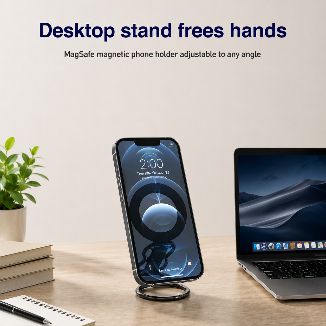 Support magnétique pour téléphone avec dragonne, anneau magnétique 4 en 1, béquille et dragonne élastique, compatible avec iPhone 17/16/15/14/13/12, Android et coques (noir) 