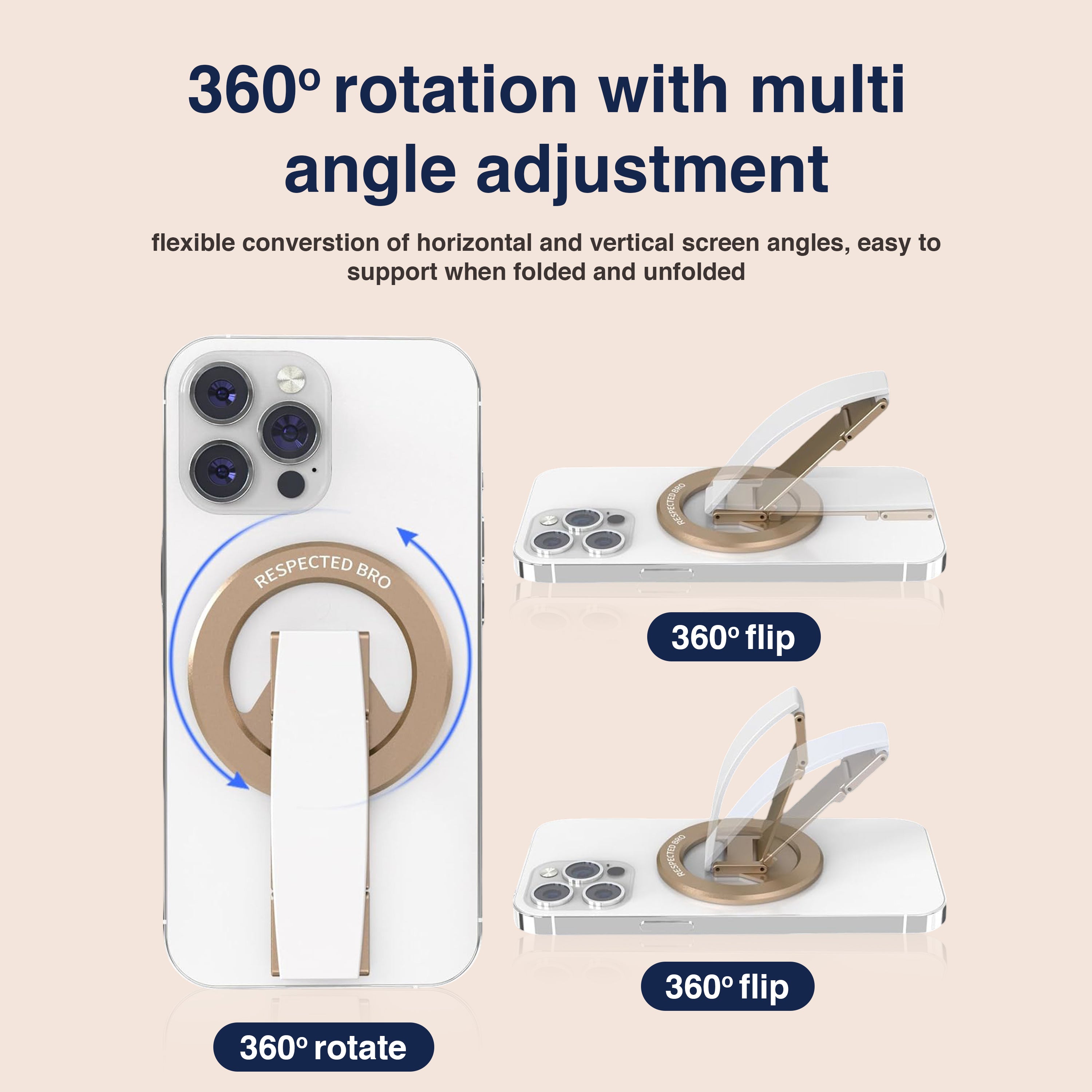 Support magnétique pour téléphone, anneau de maintien magnétique avec dragonne en silicone, compatible avec iPhone 17/16/15/14/13/12, Android et autres (blanc) 