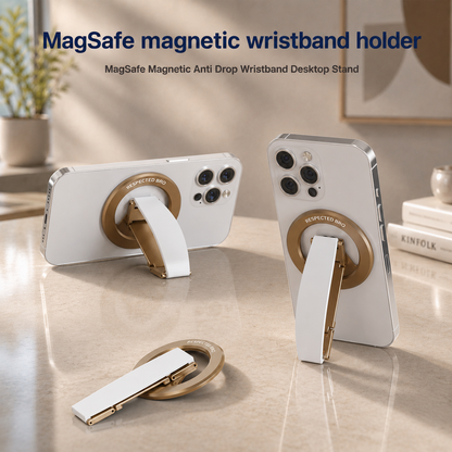 Support magnétique pour téléphone, anneau de maintien magnétique avec dragonne en silicone, compatible avec iPhone 17/16/15/14/13/12, Android et autres (blanc) 