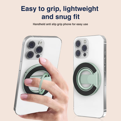 Support magnétique pour téléphone avec double anneau, compatible avec iPhone 17/16/15/14/13/12, support multifonctionnel pour le bureau, la salle de sport, la cuisine et toutes les surfaces métalliques, poignée avec anneau de maintien (vert clair) 